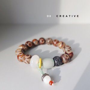 Tibet natural  eyes agate stone with jade stone sterling silver zen bracelet